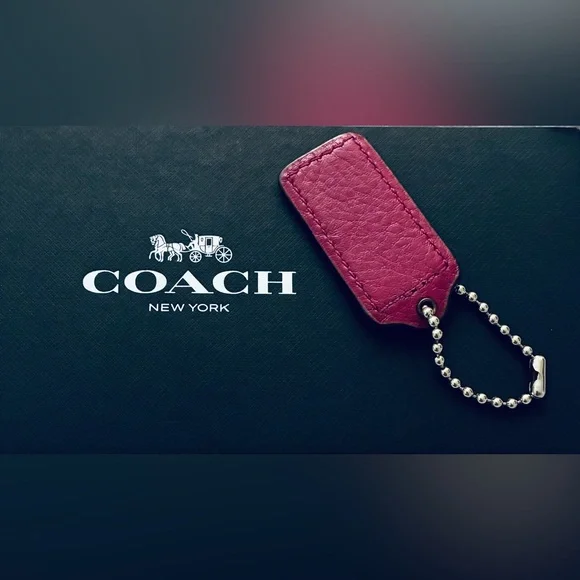 Coach Purple Leather Hangtag On Silver Ball Chain, 2.25” - Picture 2 of 3